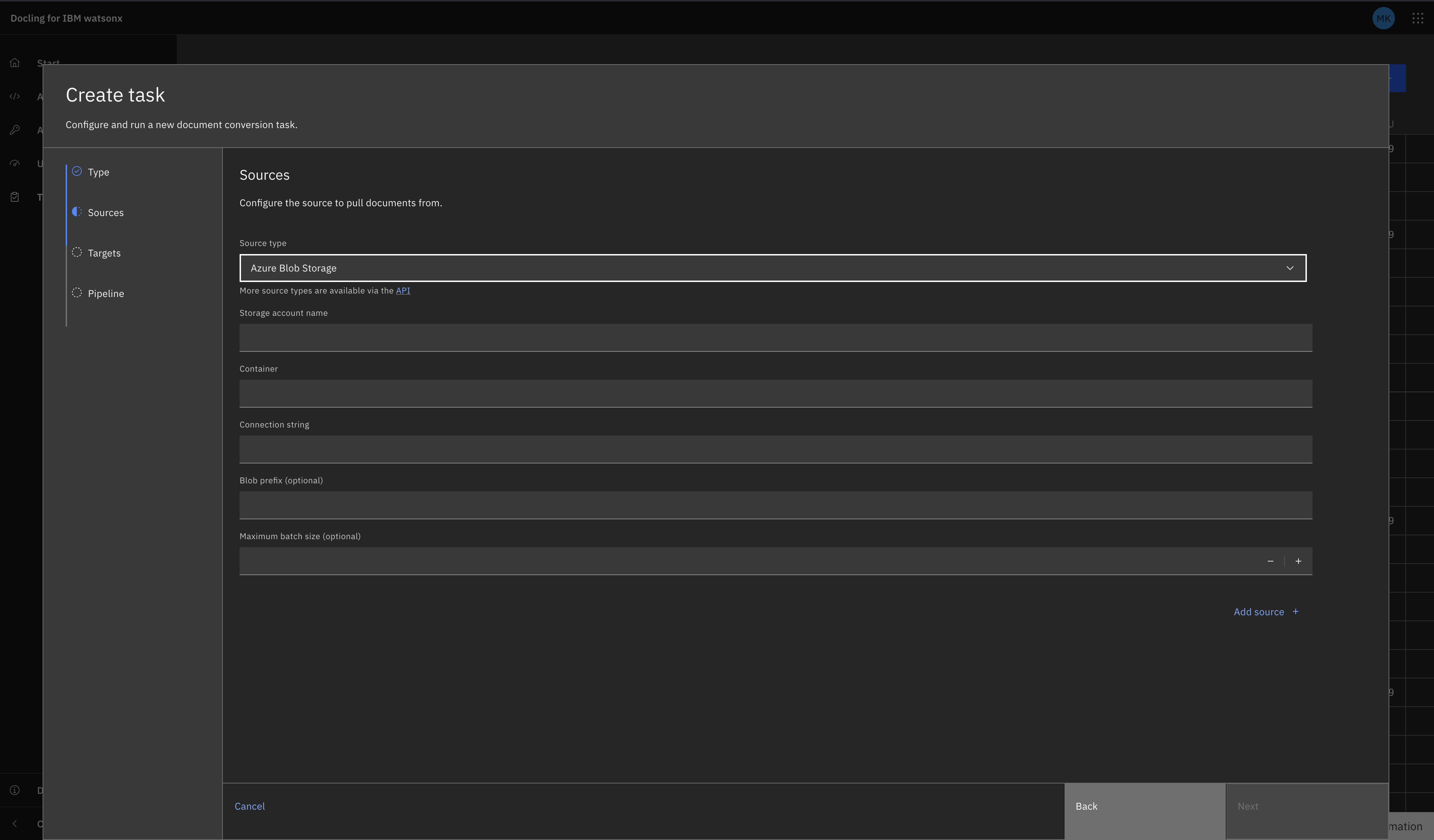 Azure Blob Source Task Configuration