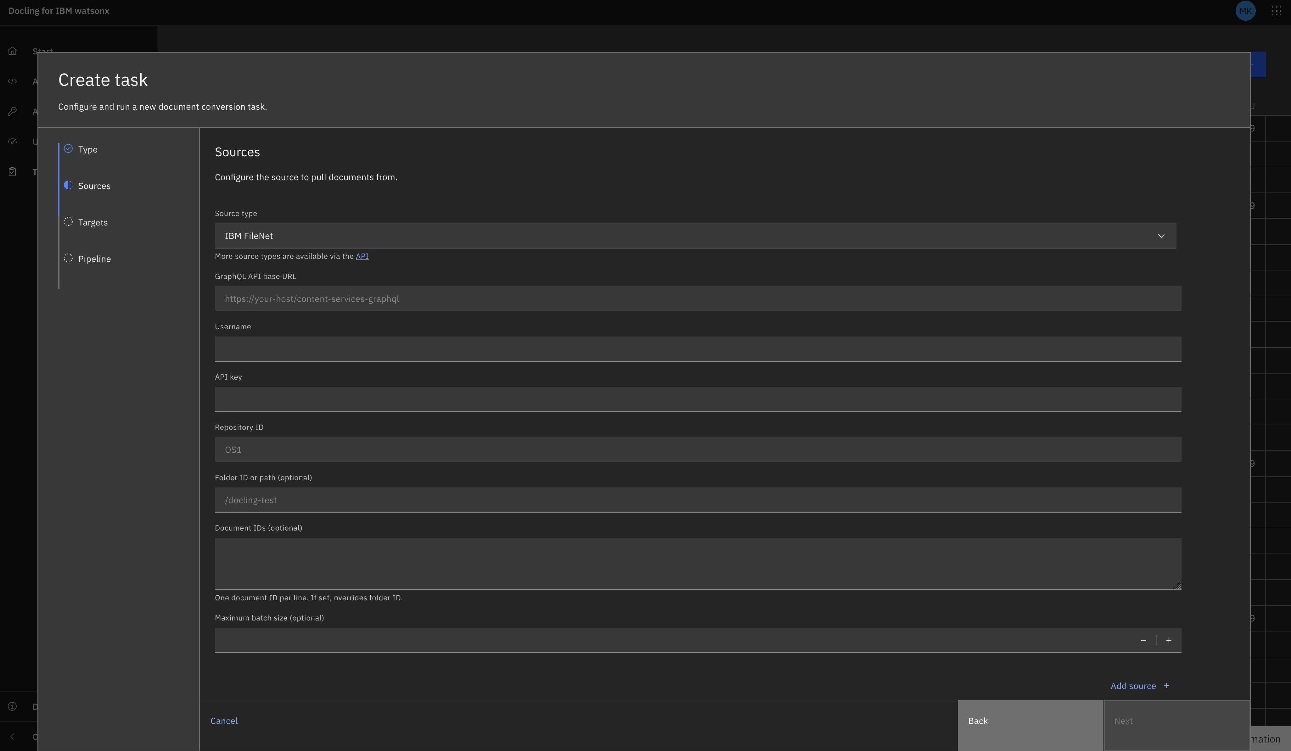 FileNet Source Task Configuration
