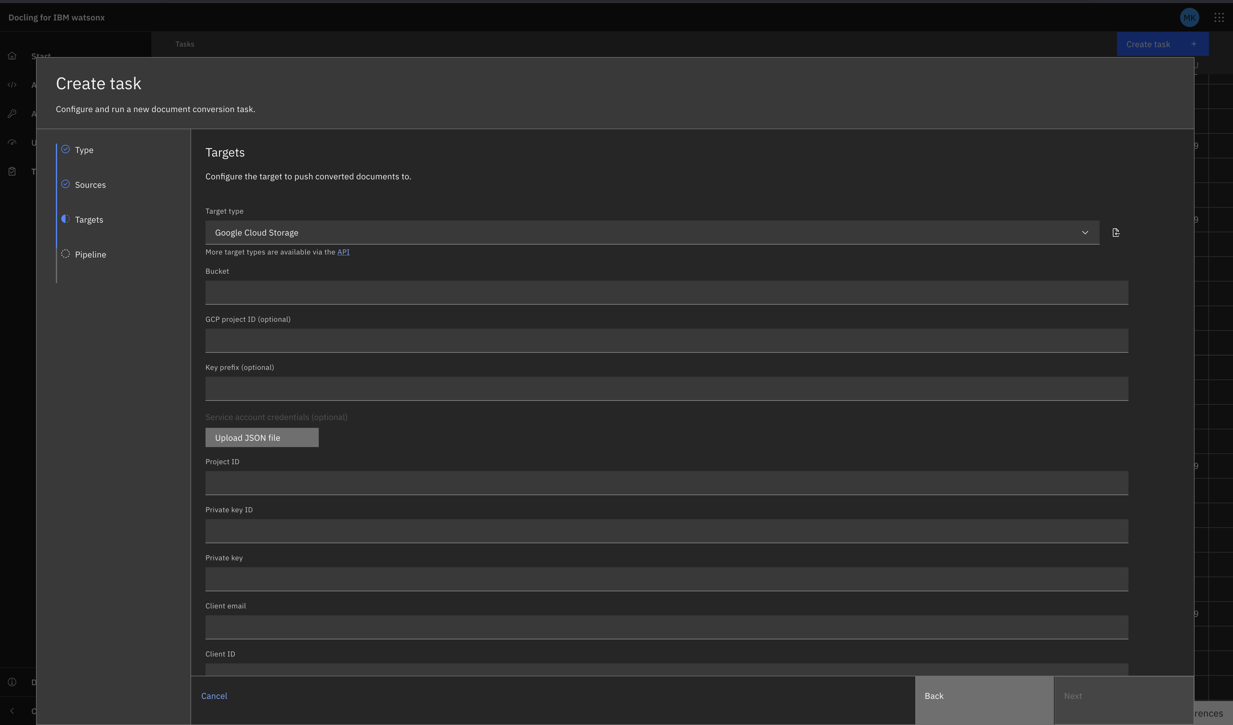 GCS Target Task Configuration